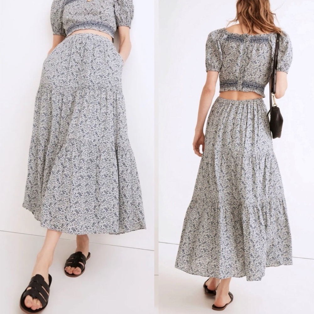 Madewell Button-Front Tiered Maxi Skirt in Florentine Floral Size 1X